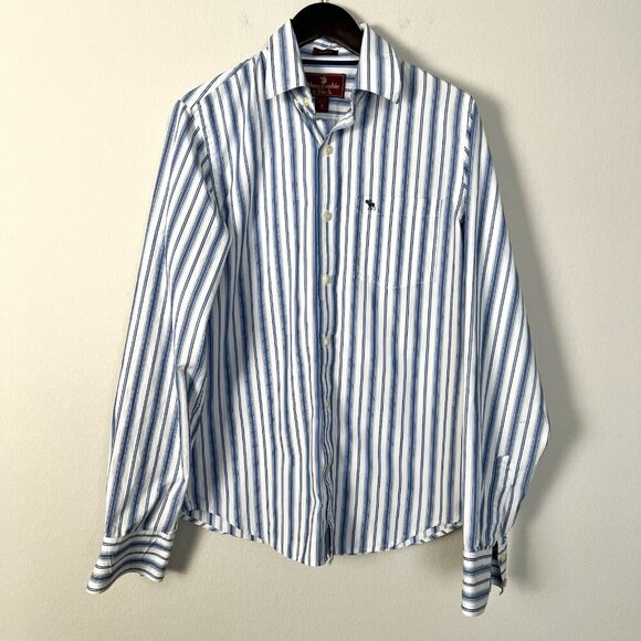 Abercrombie &‎ Fitch Classic Muscle Button Down Blue Stripe Long Sleeve Size Med - Picture 1 of 8